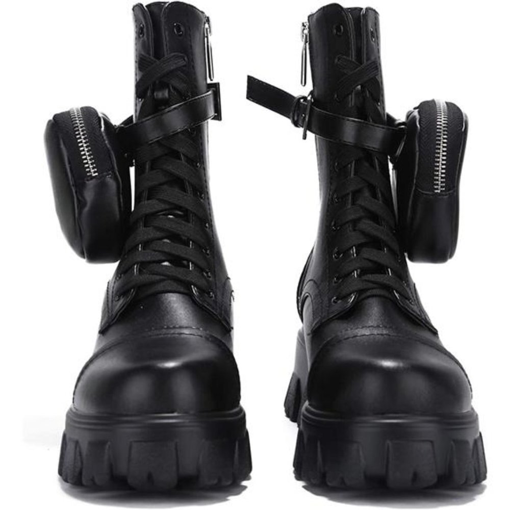 Women's Combat Platform Boots with Chunky Block Heels High Tops Boots